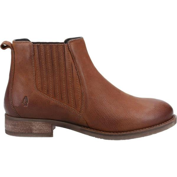 Hush Puppies Edith Womens Pull On Chelsea Dealer Ankle Boots, stylish brown leather ankle boots with elastic side panels and low heel designed for women.