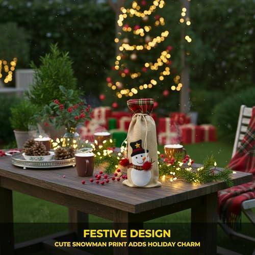 15 x 35 cm Christmas Wine Bottle Cover Bag with Drawstring Santa Design for Festive Table Decoration image 5