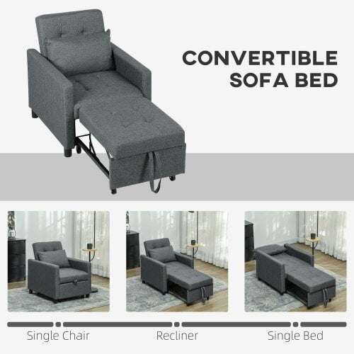 Wyld Haus Loco Suro Dark Grey 3 In One Convertible Chair Bed With Adjustable Back Cushion And Footrest