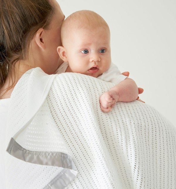 Luxury Organic Baby Blanket with Satin Edging – White & Grey - The Tiny Bed Company™