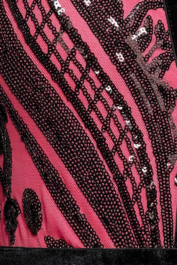 Deep V Neck Sequin Embroidered Jumpsuit - Cerise TR123