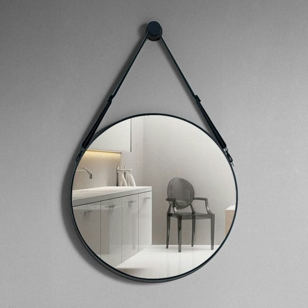 Retro Round Hanging Mirror with Adjustable Leather Strap Living and Home
