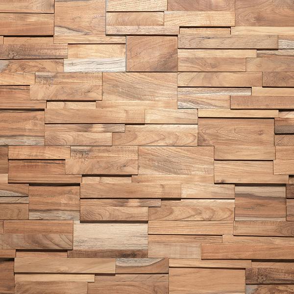 Wallsupply UltraWood Ferrano Solid Teak Wood Panels, Wall Cladding 3D Interlocking Tiles, 10pcs 0.9m²