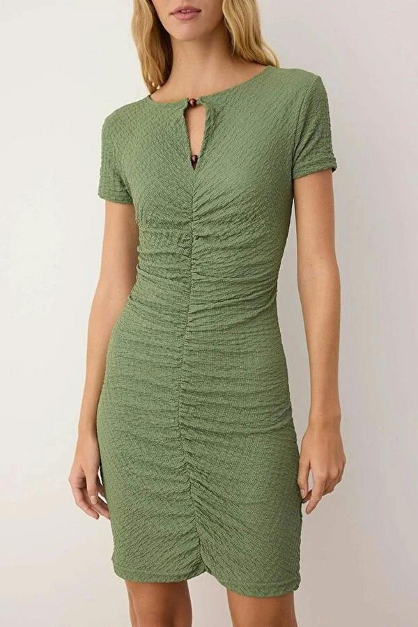 WOVCOR Drape Mini Knitted Dress with Accessory Details