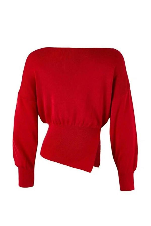 WOVCOR Mercerized Look Boat Neck Knit Sweater with Slit Detail