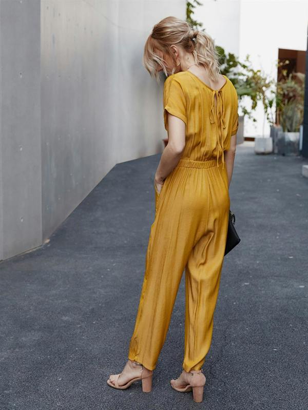 FS Collection Back Detail Short Sleeve Jumpsuit In Yellow
