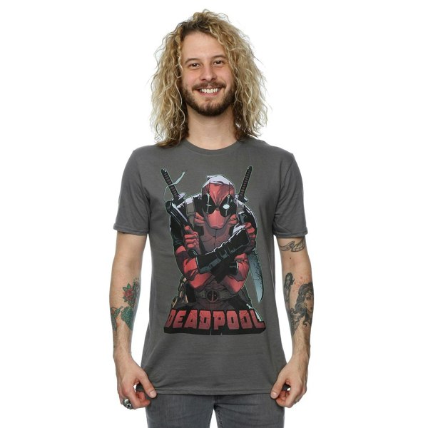 Marvel Mens Deadpool Ready For Action T-Shirt - Light Graphite