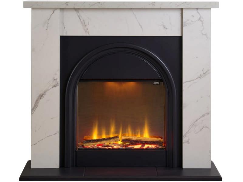 Adam Burlington Electric Fireplace Suite in White Carrara Marble Effect, 43 Inch