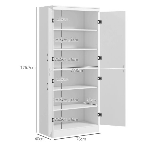 Wyld Haus Nahado Wooden White 4 Door Tall Kitchen Cupboard With 6 Tier Storage And Adjustable Shelves