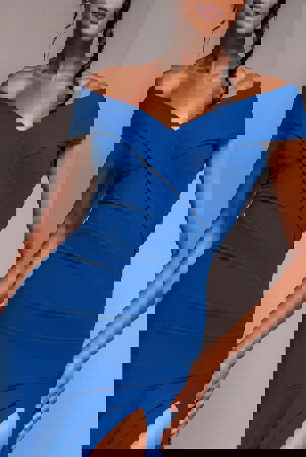 Scuba Crepe Off Shoulder Front Split Maxi Dress  - Royal Blue DR2930SC