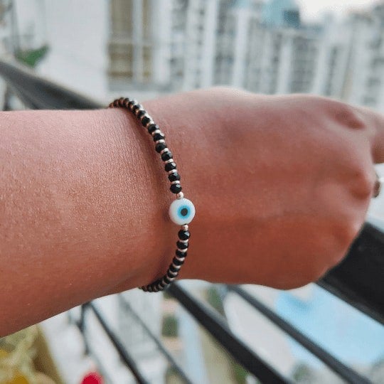 Black Bead Nazaria Silver Bracelet