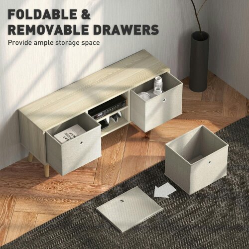 Wyld Haus Lepa Yoha 110cm Natural Wood TV Storage Cabinet With Fabric Fold Down Drawers For Screens Up To 50 Inches