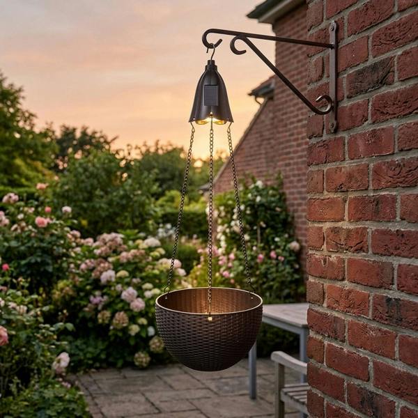 Garden Greatness Solar Rattan Effect LED Hanging Basket Light
