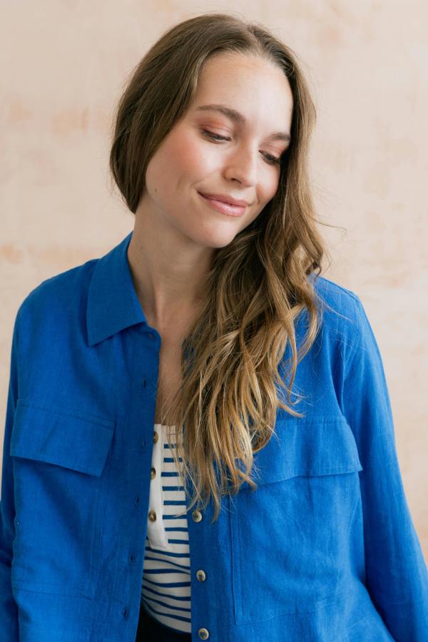 Lily & Me Grasslands Linen Blend Jacket Cobalt
