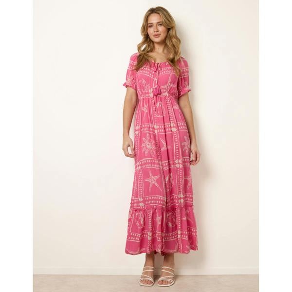 Blue Vanilla Starfish Print Tie Front Maxi Dress