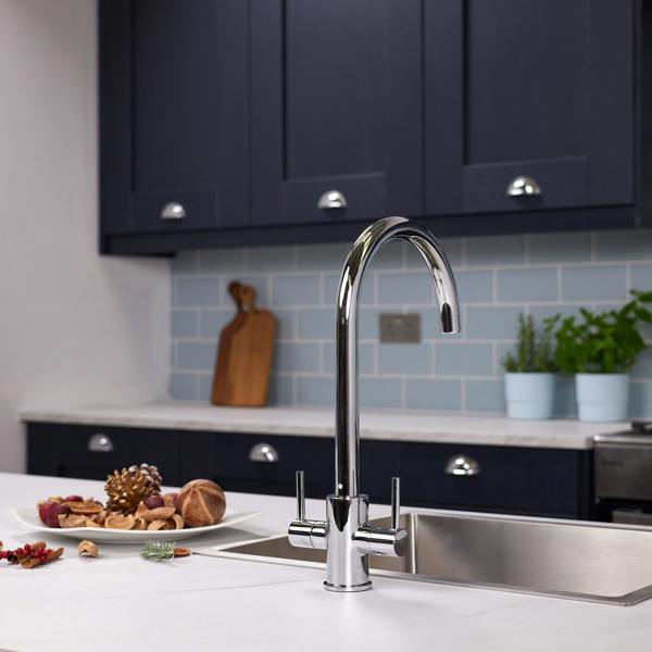 Flode Hammerfest | Dual Lever Kitchen Sink Mixer Tap with Swivel Spout | Polished Chrome Finish