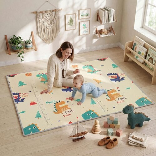 AIYAPLAY Foldable Reversible Baby Play Mat 180 x 150 cm, Animals & Forest