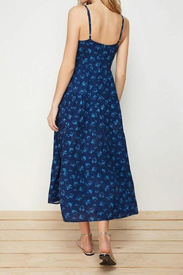WOVCOR A-line Floral Patterned Strappy Midi Woven Dress