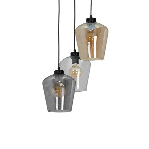 Milagro Santiago Triple Pendant Lamp Hand Made Amber Smoked Grey And Clear