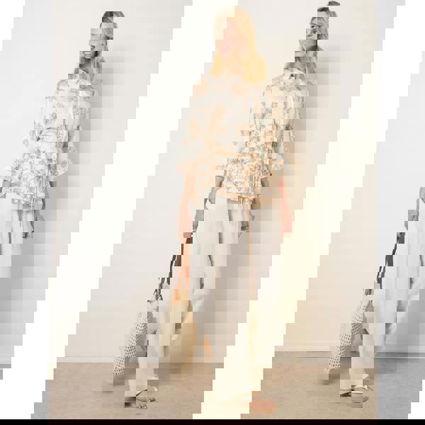 Blue Vanilla Floral 3/4 Sleeve Tie Waist Shirt