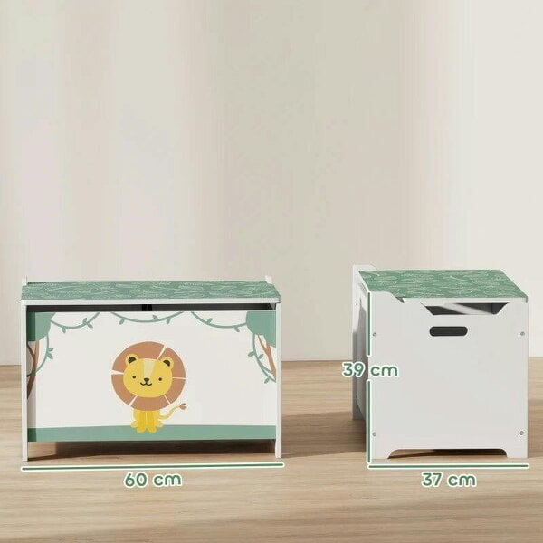 Toy Box with Lid, Safety Hinges and Groove Handles, Toy Storage organiser for Kids, Living Room, Playroom, Green