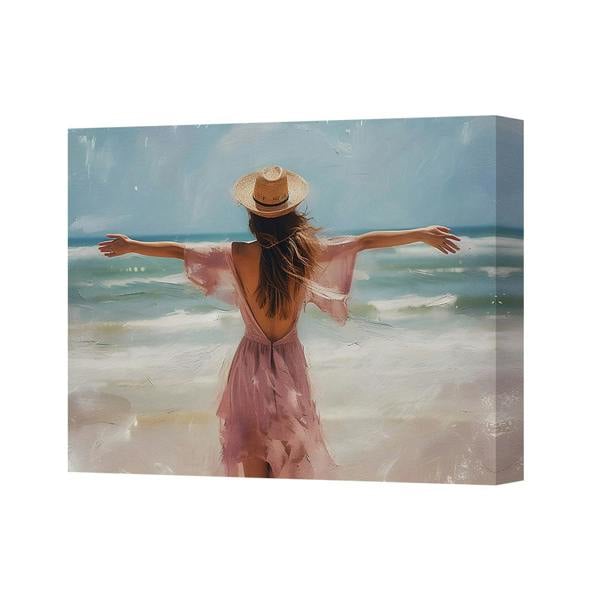 Benjamin Tate Design Beach Scene Canvas Art Print Handmade United Kingdom With Wooden Gallery Frame