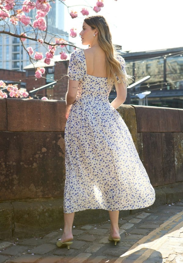 April Button Front Floral Print Midi Dress In Multi - image 3