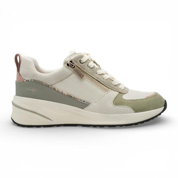 Tamaris Women’s White Green Platform Trainers Sneaker Zip Lace-Up Running Shoes