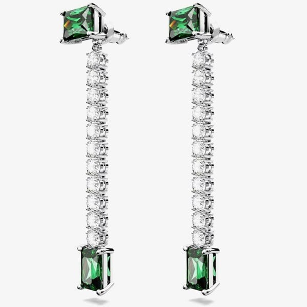 Swarovski Matrix Green Mixed Cut Rhodium Plated Dropper Earrings 5665786