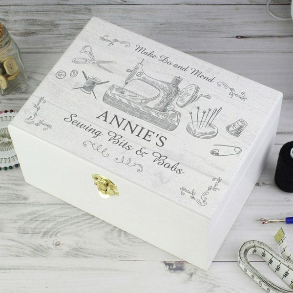 Personalised Memento Company Personalised Sewing Kit White Wooden Box