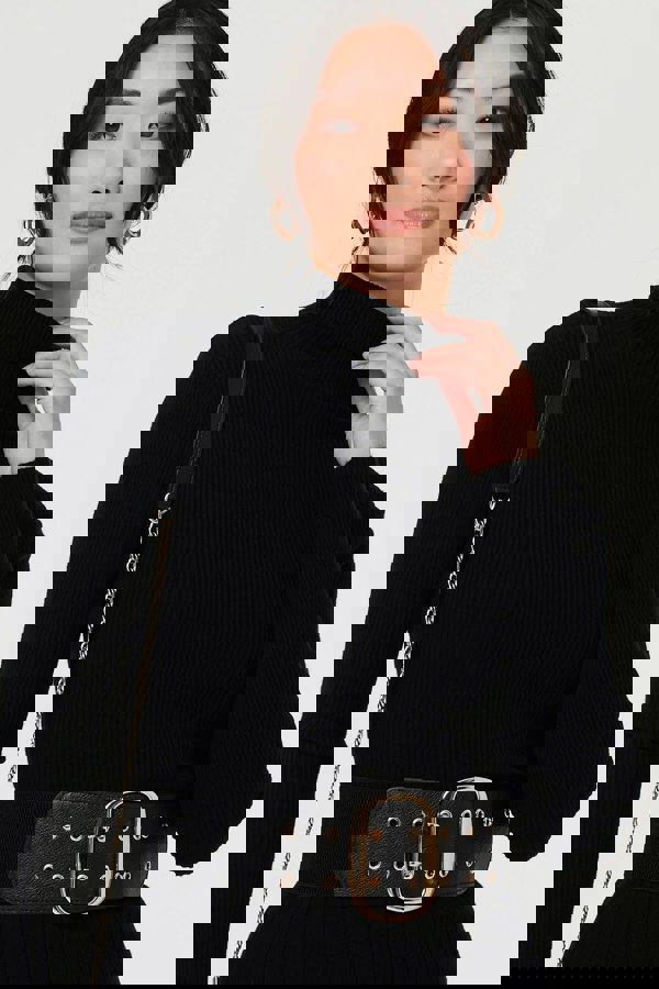 Black | Oval Double Eyelet Stretch Wide Belt
