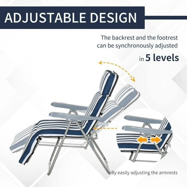 Bobobiy 2Pc Folding Sun Loungers Set-Blue/White