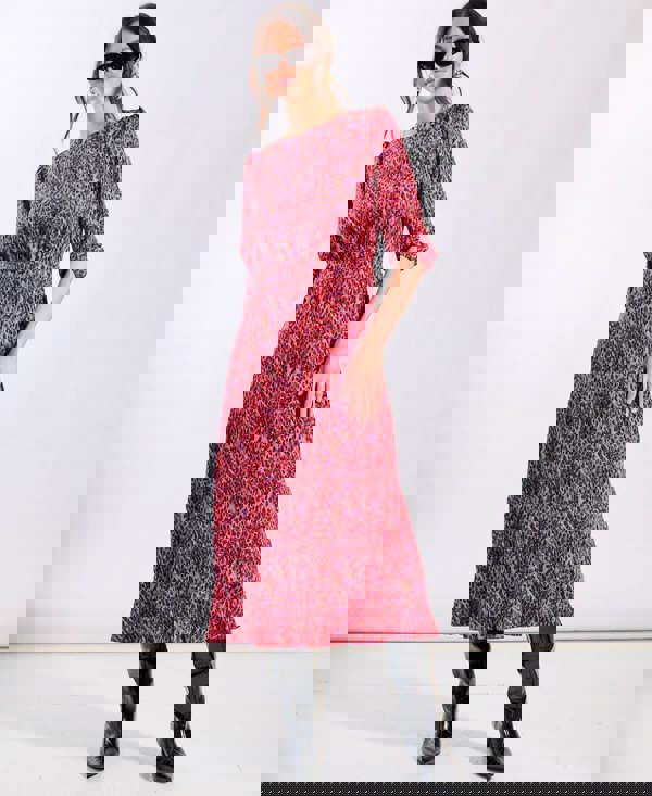 Red Animal Sleeve Midi Dress