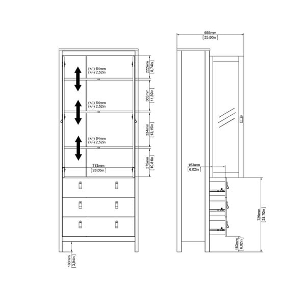 Wyld Haus Wildberry Matt White Wooden China Cabinet 2 Glass Doors 3 Drawers Leather Handles