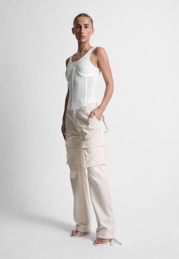 Mid Rise Drill Cargo Pants - Stone