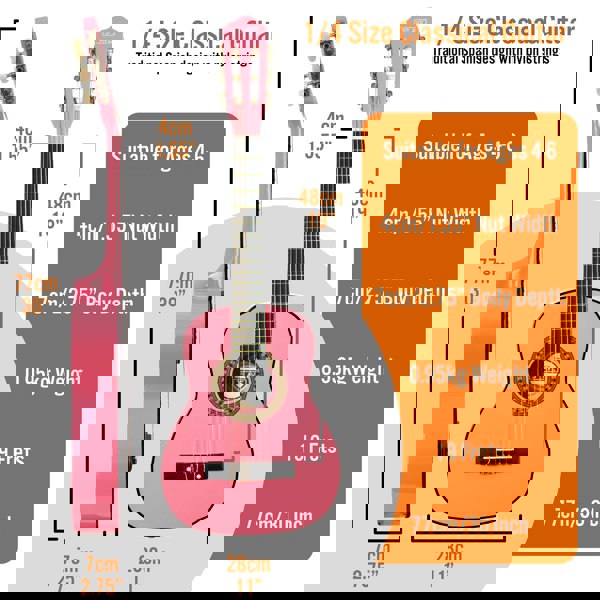 3rd Avenue 1/4 Size Classical Guitar Pack Pink Classical Guitars#Colour_Pink