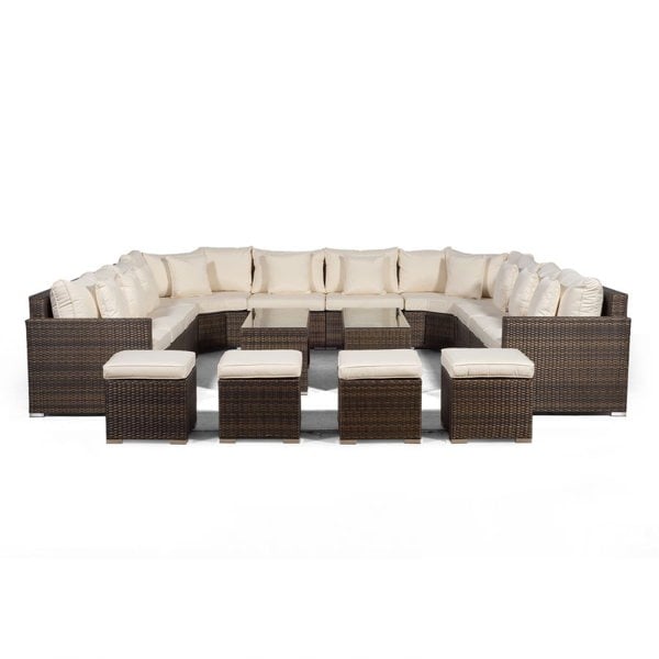 Giardino Santorini U Shape Modular 10 Seat Rattan Sofa Set With 2 Large Coffee Tables & 4 Stools
