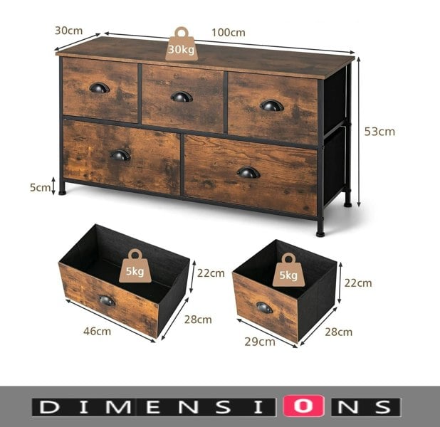 Modcraft Chest of Drawers with Wooden Top and Front with Fabric Drawers