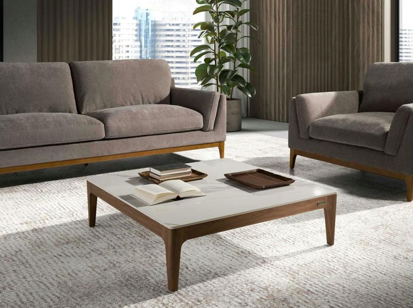Angel Cerdá Porcelain Marble and Walnut Square Coffee Table 2042