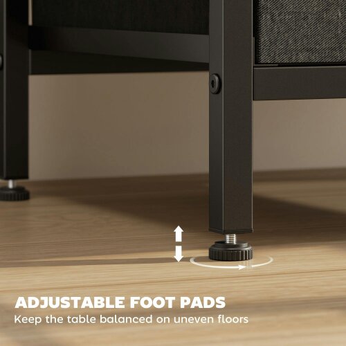 Wyld Haus Pado Metal Black Bedside Table 2 Grey Fabric Fold Down Drawers With Integrated Charging Station