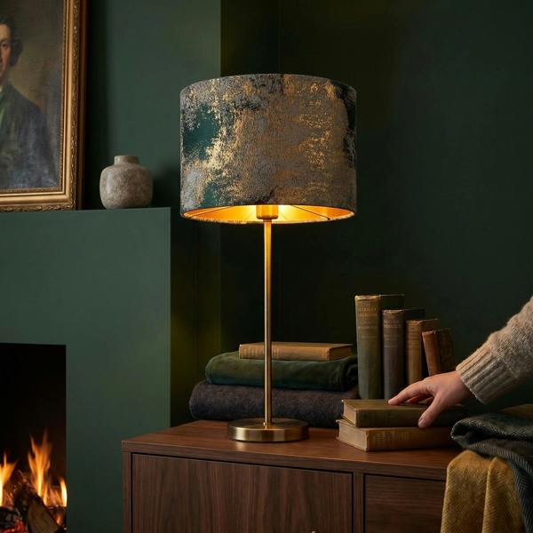 Forest Green Jacquard Fabric Lamp Shade with Metallic Gold Highlights Image 6