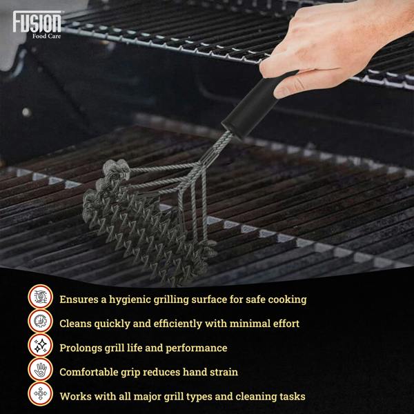 Fusion Food Care Fusion Food Wire Brush With Ergonomic Handle - Stainless Steel Helix Grill Cleaner with Scraper Bar & Ergonomic Handle