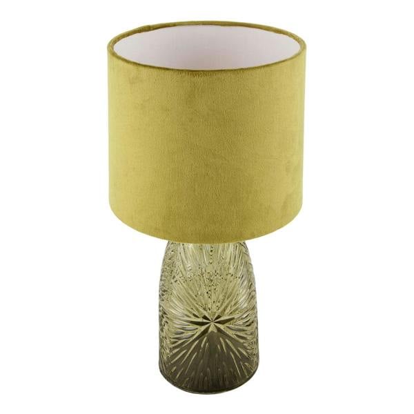 Modern Table Lamp with Faceted Glass Base and Olive Green Velvet Shade Image 3