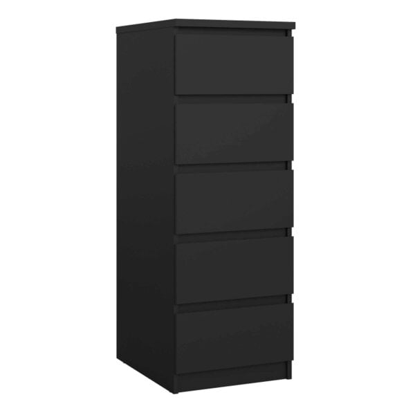 Wyld Haus Budapest Matt Black Wooden Narrow Chest 5 Drawers