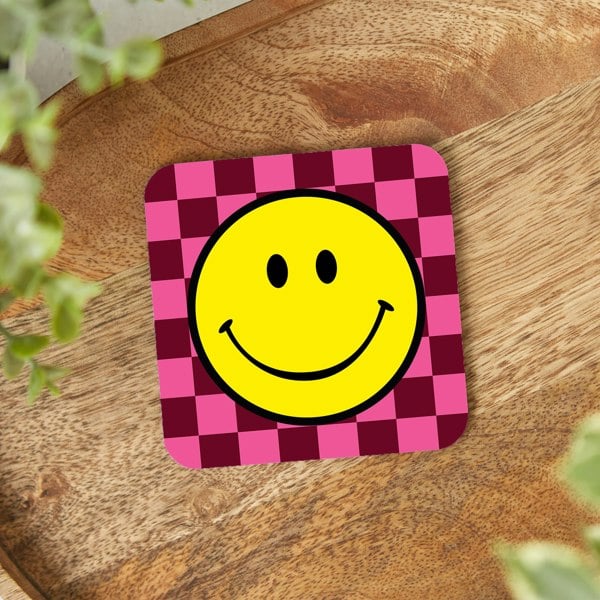 Love Frankie Checkerboard Coasters Smiley Face Coasters - Raspberry Ripple