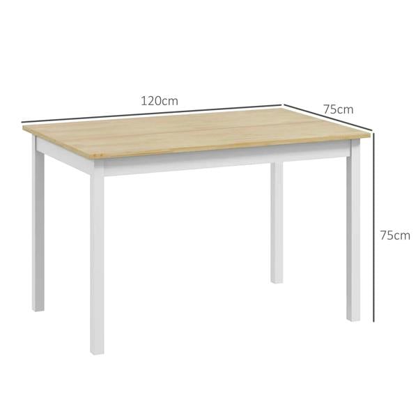 Rectangular dining table with natural wood top and white legs