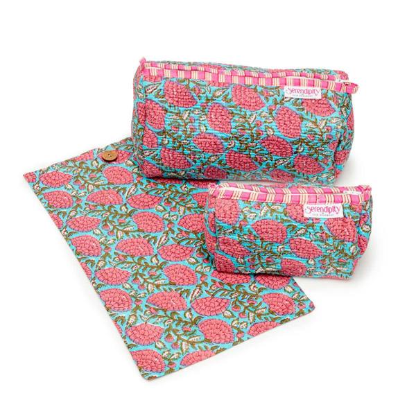 Elie Beaumont Serendipity Cotton Cosmetic Bag Set - Blue Peony