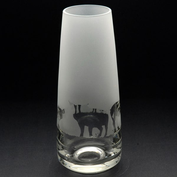 Glyptic Glass Art Pig Glass Bud Vase - Hand Etched/Engraved Gift