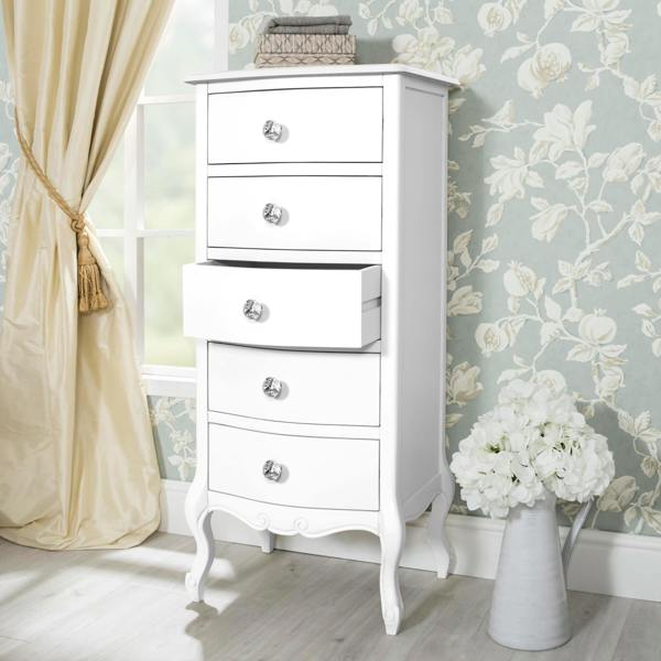 Statement Furniture Juliette Tallboy 5 Drawer with Crystal Handles French Style Bedroom Chest