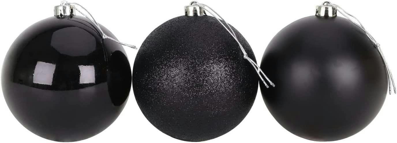 Shatchi 15cm Shatterproof Christmas Baubles, 3 Pack Black Tree Decorations with Glitter, Matte and Shiny Finish